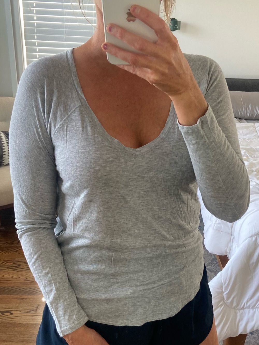Vince V Neck Heather Gray Modal Cotton Long Sleeve Shirt XS